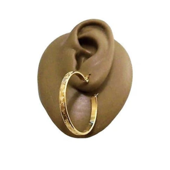 Shell Imprinted Hoops Pierced Post Stud Earrings Gold Tone Vintage 35mm - Picture 1 of 6